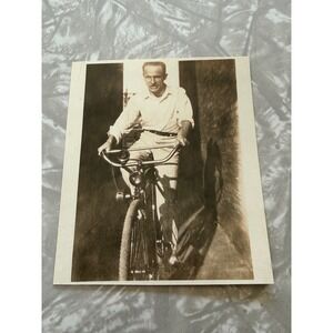 Vintage 1927 Man on Bicycle Sepia Photograph Dated July 31 1927 Antique Snap